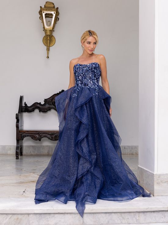 Vestido Longo Juliana Azul Marinho