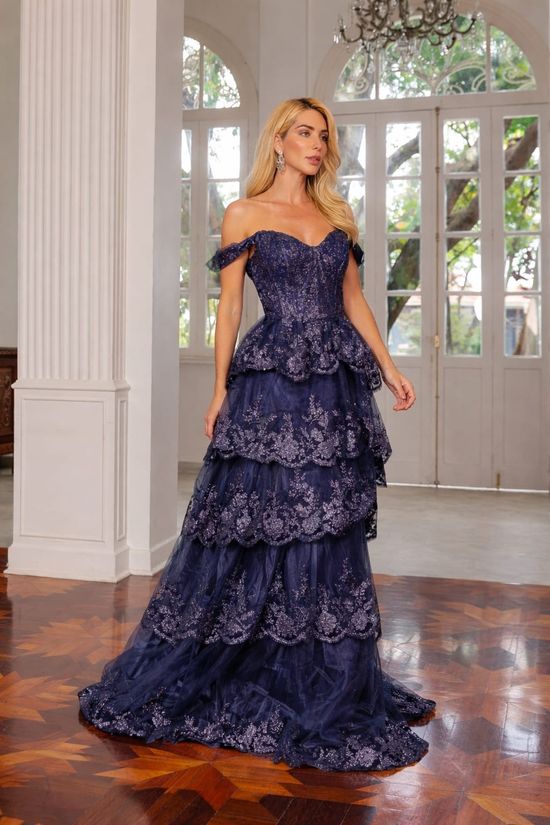 Vestido Longo Manuela Azul Marinho