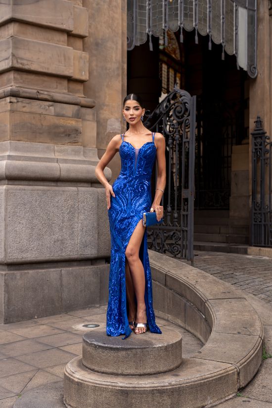 Vestido Longo Paetê Islena Azul Royal