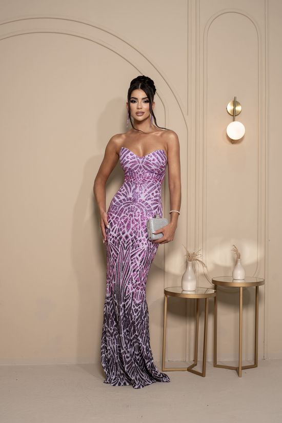 Vestido Longo Paetê Isyra Lilás 