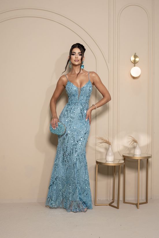 Vestido Longo Paetê Soryea Azul
