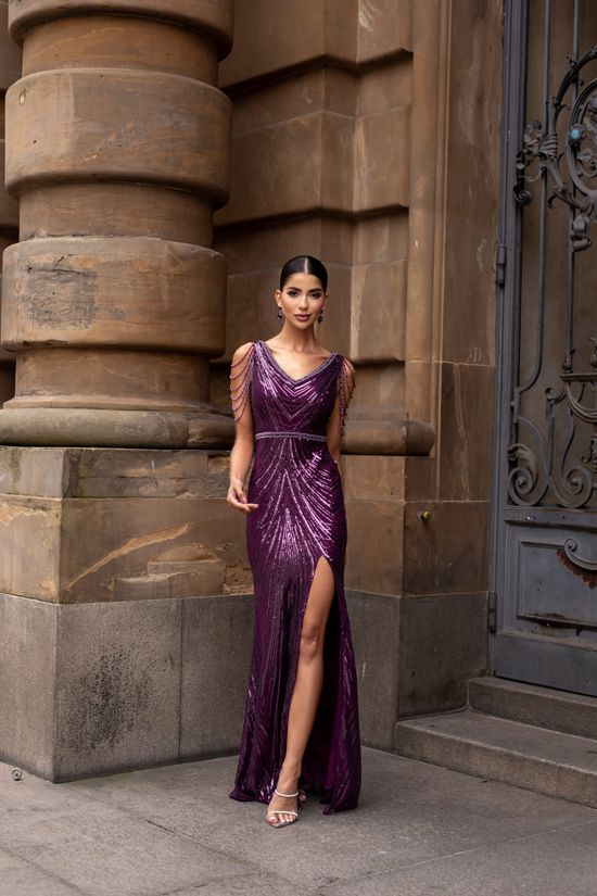 Vestido Longo Paetê Syrela Roxo