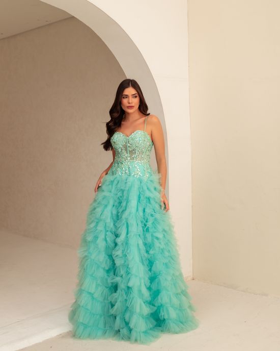 Vestido Longo Lorelei  Verde Tiffany