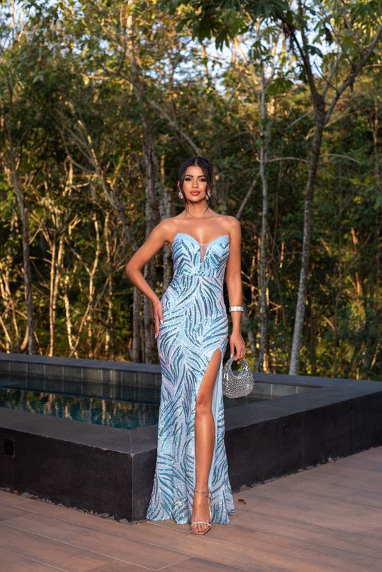 Vestido Longo Maria Paetê Azul Serenity
