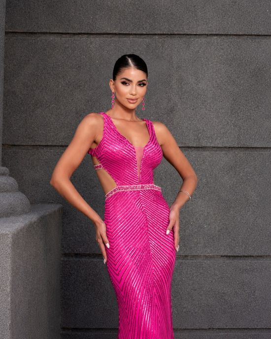 Vestido Longo Cintia Paetê Pink