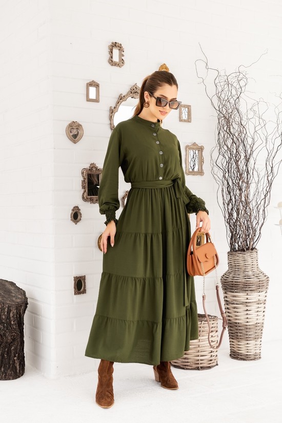 VESTIDO LONGO ANA JÚLIA   - VISCOLINHO FORRADA  - VERDE MILITAR