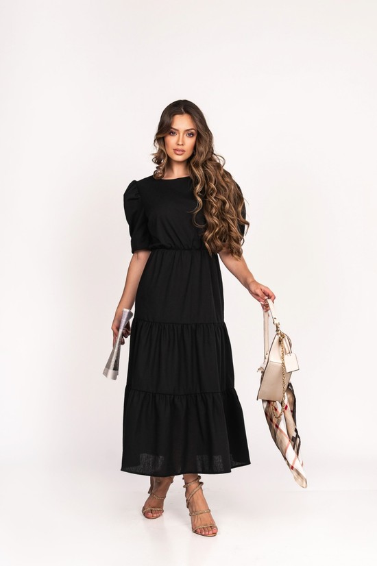 VESTIDO SORAYA  - LINHO FORRADO - PRETO