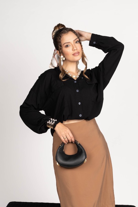 CAMISA ALEXIA - VISCOLINHO COM ELASTANO - PRETO