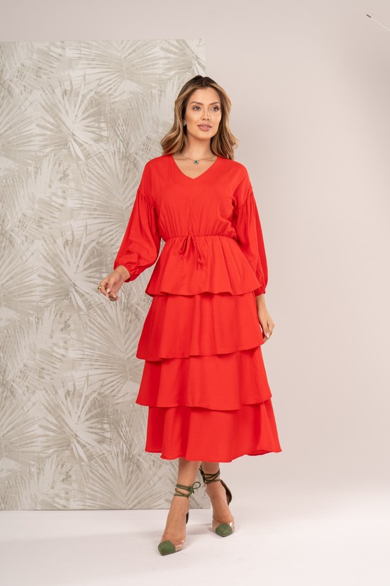 VESTIDO BETH  - VISCOLINHO  FORRADA - VERMELHO