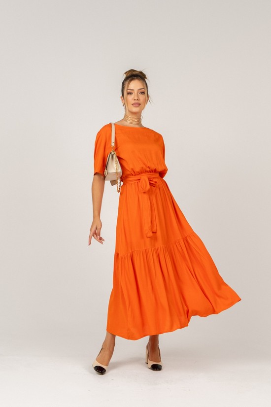 VESTIDO ANGÉLICA * VISCOLINHO FORRADA * LARANJA FORTE 