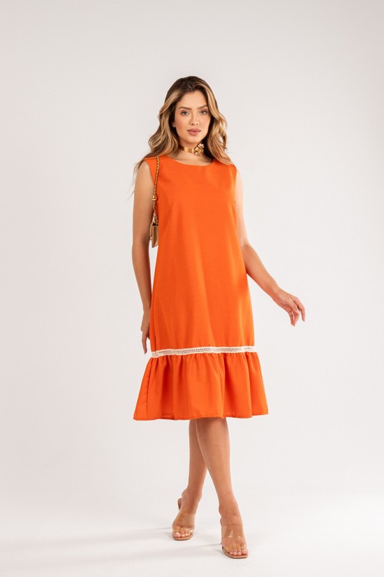 VESTIDO RUTE -  LINHO FORRADO - LARANJA 