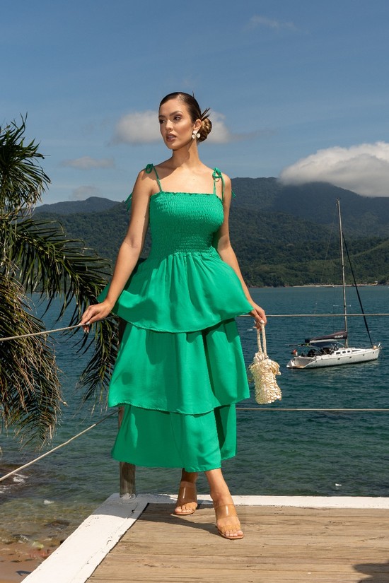 VESTIDO DORIS  - VISCOLINHO  FORRADA - VERDE 