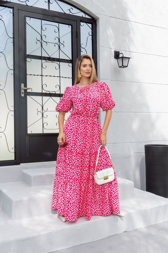 VESTIDO LONGO TAMARA - FLORAL FUNDO PINK 