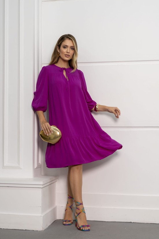 VESTIDO HELOISA 3/4 - VISCOLINHO FORRADA - FUCSIA