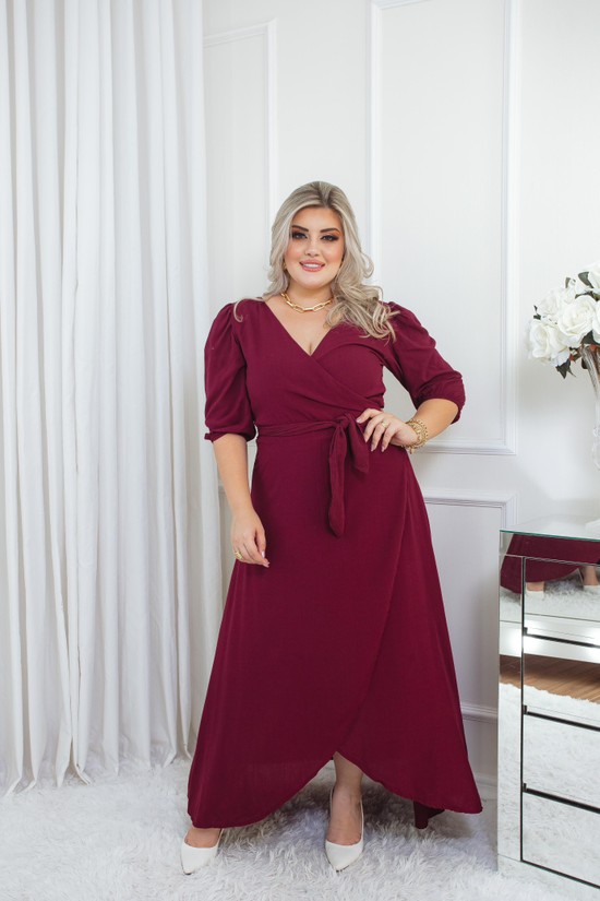 VESTIDO ENVELOPE - VISCOLINHO FORRADO -  MARSALA