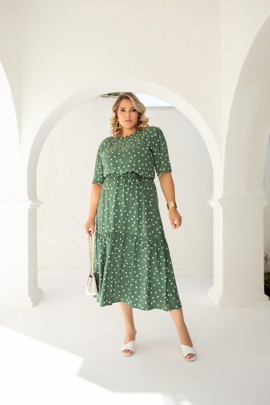 PLUS  - VESTIDO ANGÉLICA  - VISCOLINHO - POÁ VERDE