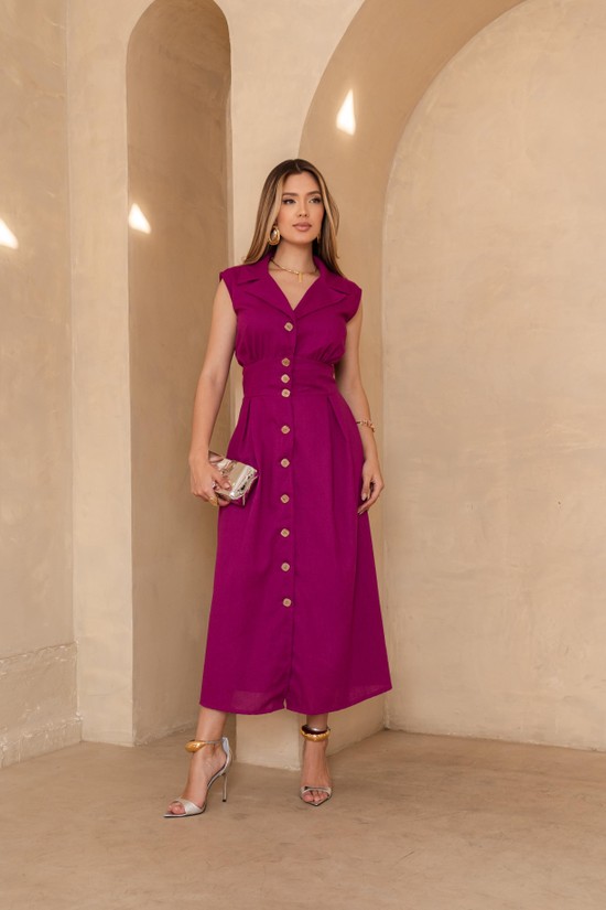 VESTIDO ESTER - LINHO - ROXO