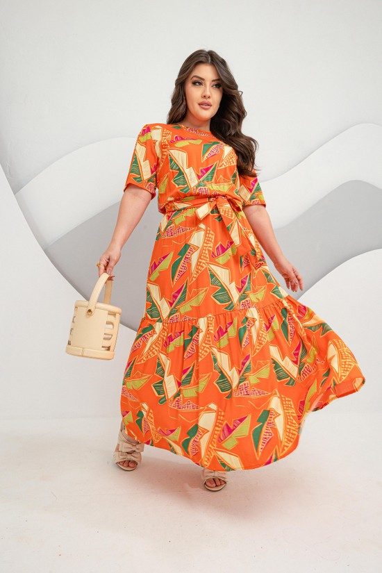 VESTIDO ANGÉLICA - VISCOLINHO - ESTAMPADO LARANJA