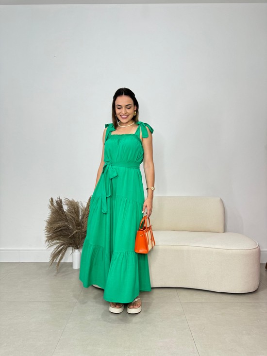 VESTIDO LEONOR - VISCOLINHO FORRADO - VERDE 