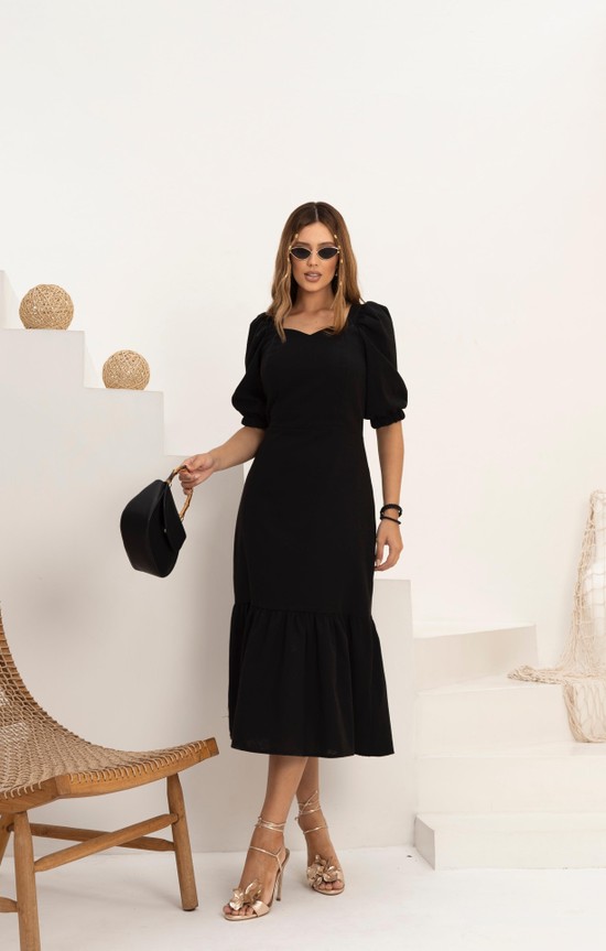 VESTIDO ALAMANDA - LINHO - PRETO