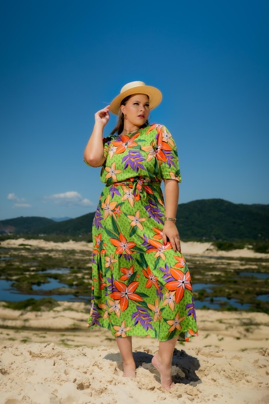 PLUS - VESTIDO ANGÉLICA - VISCOLINHO - ESTAMPADO VERDE