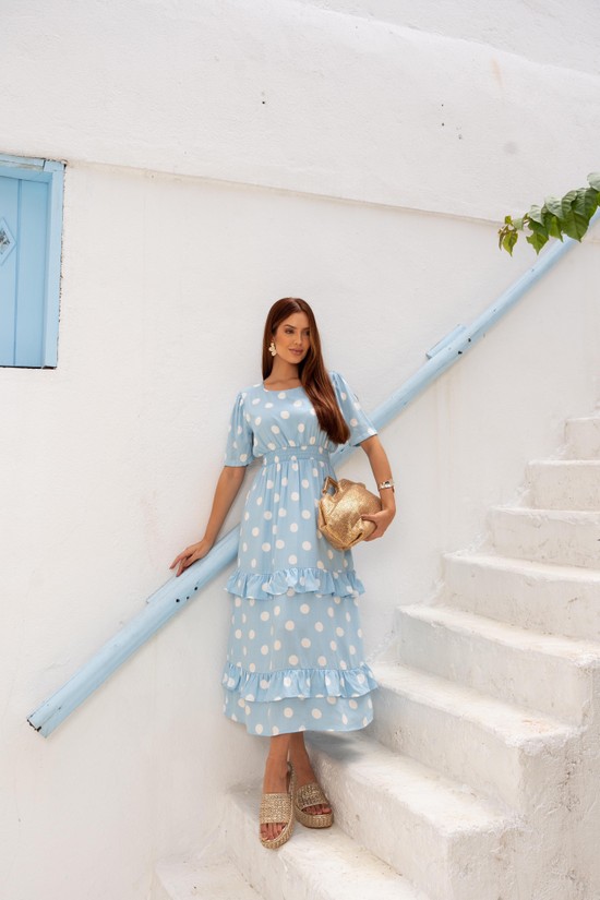 VESTIDO GABRIELA - VISCOLINHO - POÁ AZUL