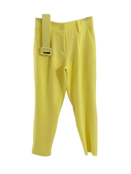 Calça Alfaiataria Basic Com Cinto Amarelo Claro