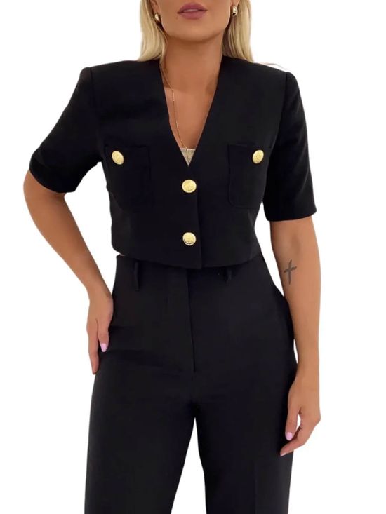 Blazer Cropped Botões Preto