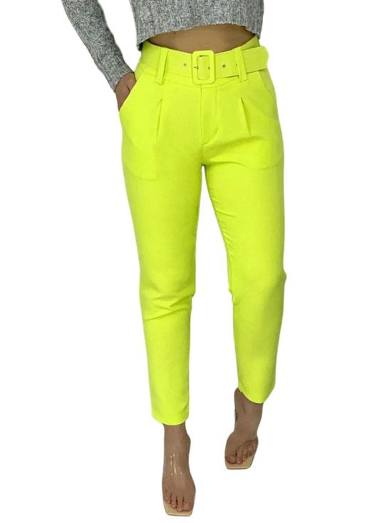 Calça Alfaiataria Basic Com Cinto Verde Lima Cítrico