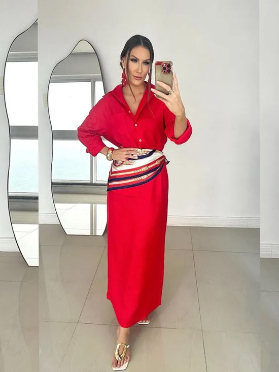 Saia Linho Puro Vermelho