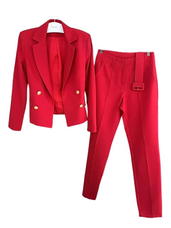 Calça Alfaiataria Friso Com Cinto Vermelho Aberto