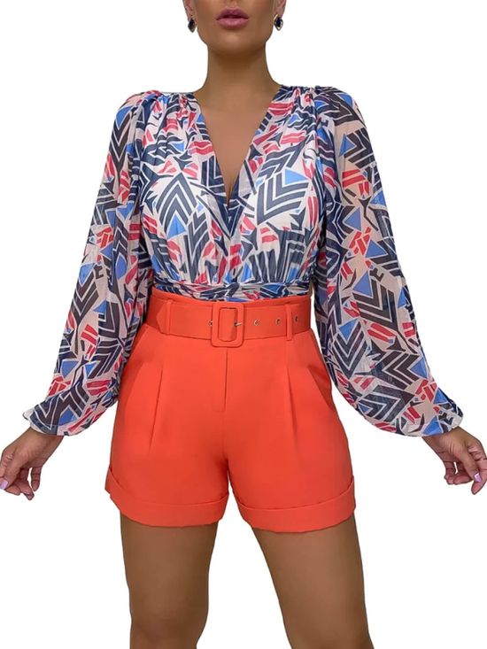 Short Alfaiataria Com Cinto Coral Vivo