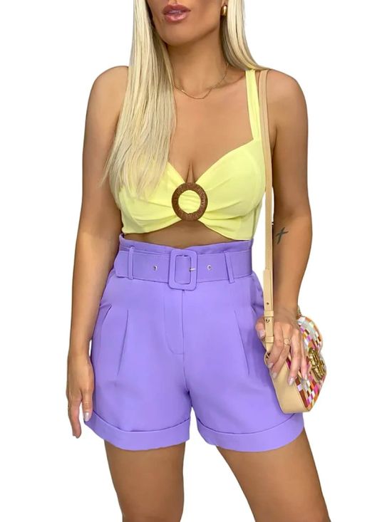Short Alfaiataria Com Cinto Lavanda