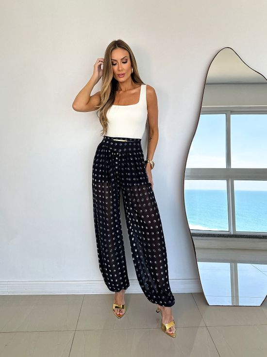Calça Aladim Poá Preto