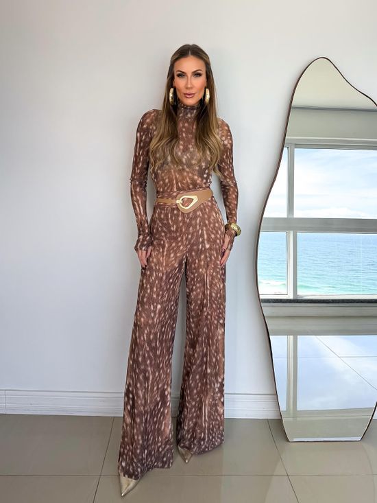 Calça Pantalona Tule Bambi Bege
