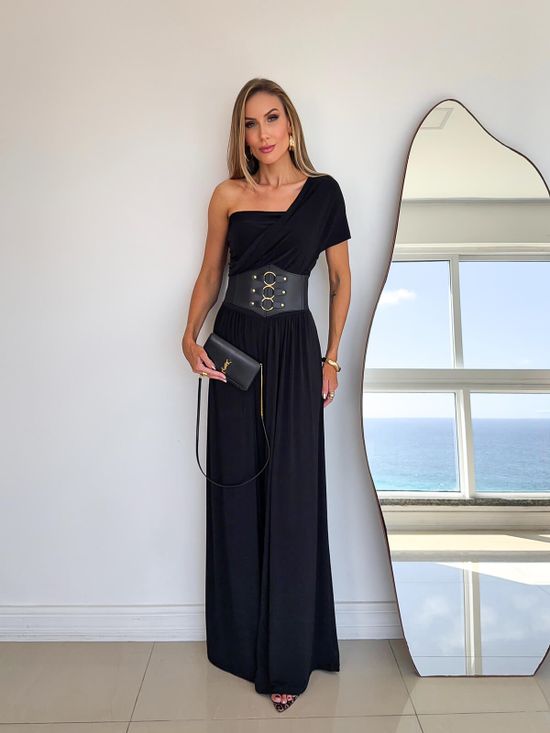 Calça Macacão Com Amarração Preto