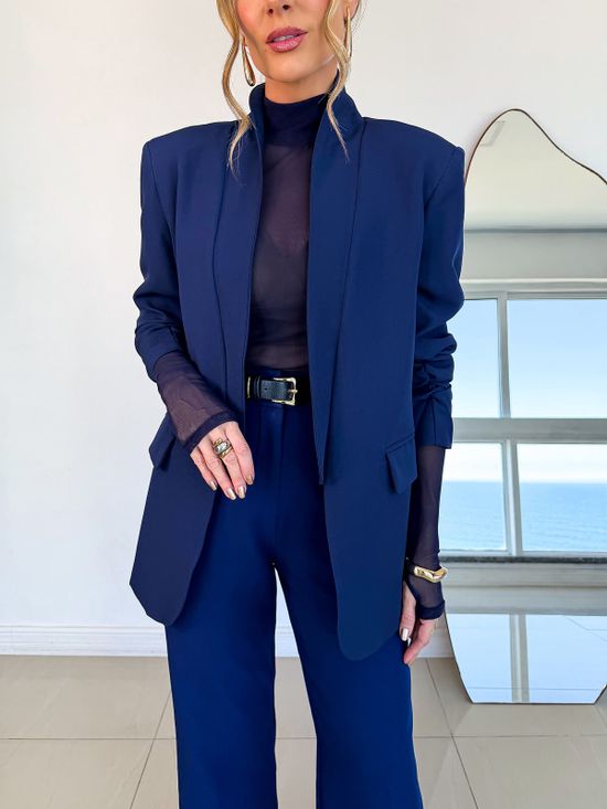 Blazer Alfaiataria Manga Franzida Marinho