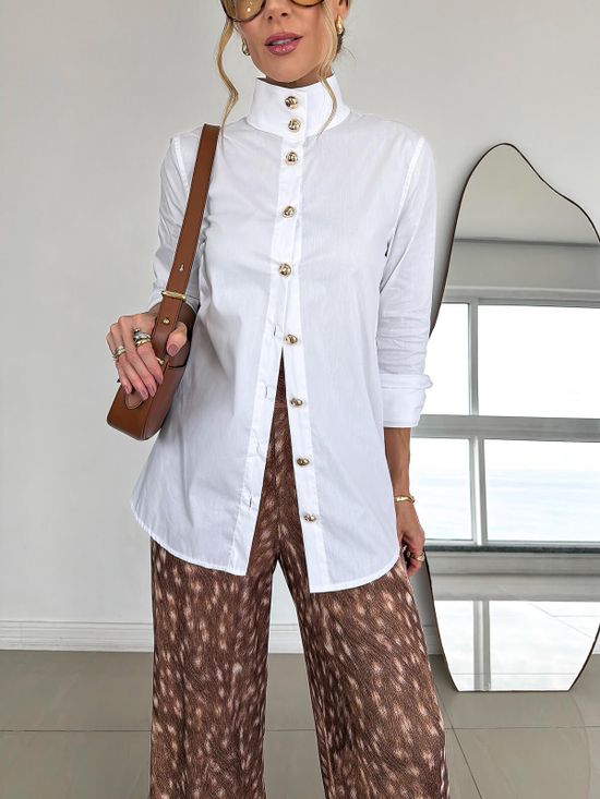 Camisa Gola Com Botões Dourados Off