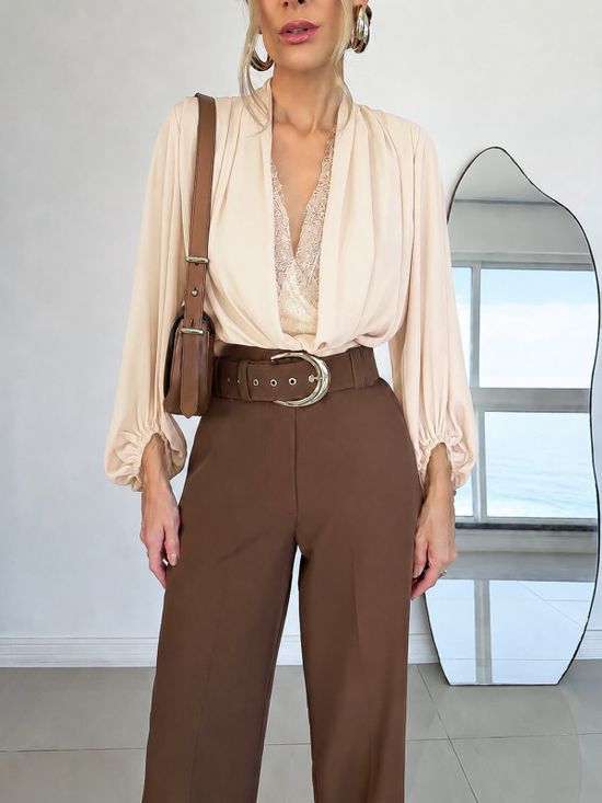 Blusa Com Renda Manga Longa Marfim 
