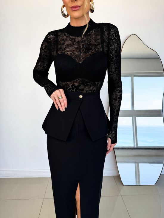 Blusa Tricô Renda Preto