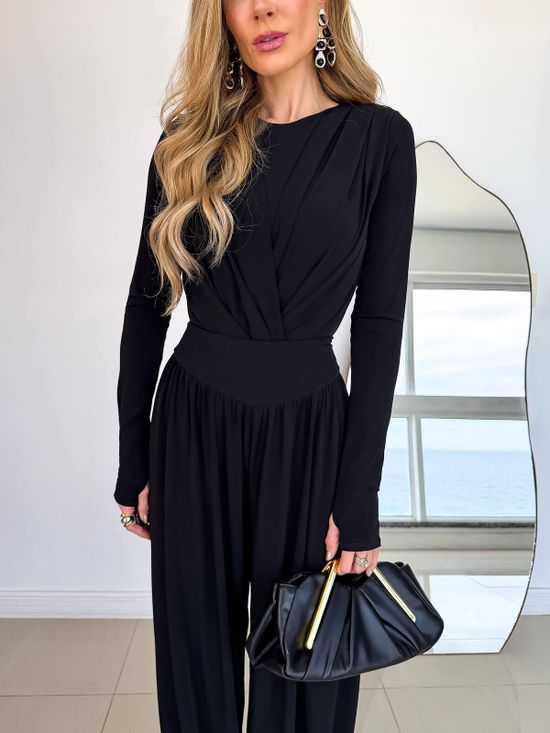 Body Pregas Yasmin Manga Longa Preto