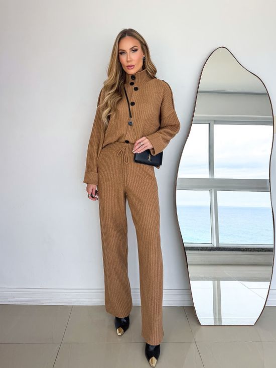 Conjunto Gola Alta Tricô Camel 