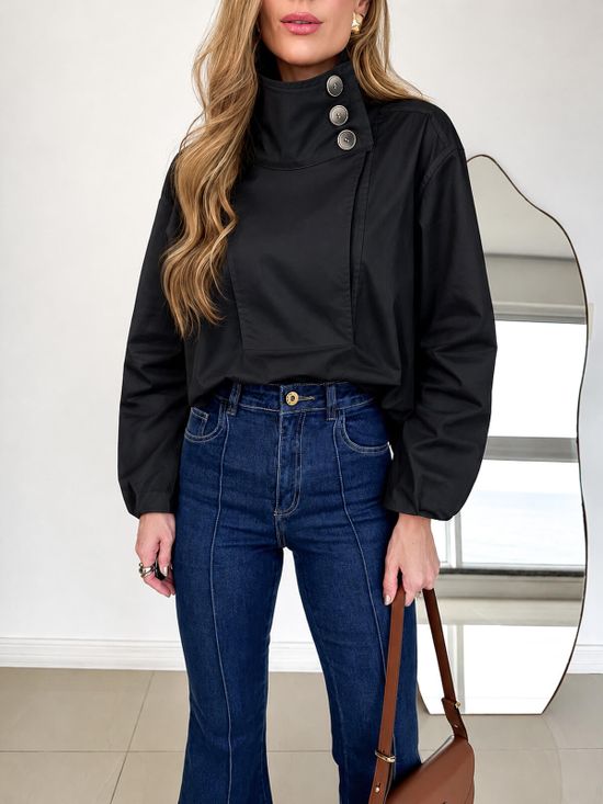Camisa Over Gola Alta Preto