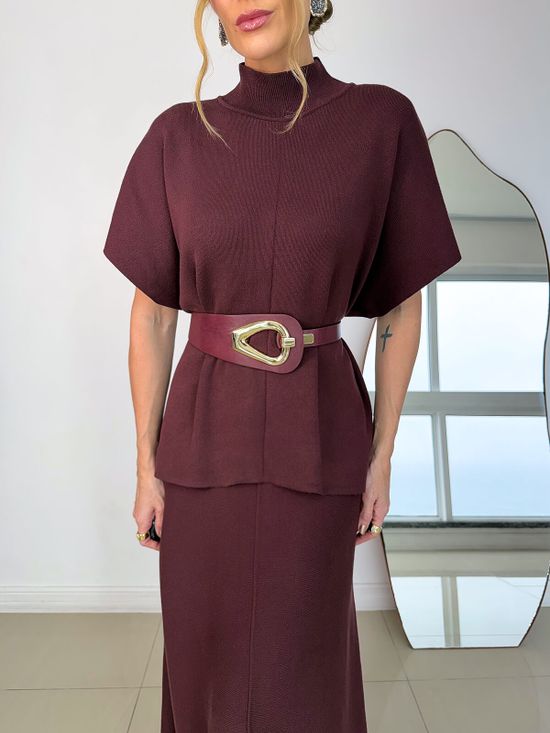 Blusa Gola Modal Friso Vinho