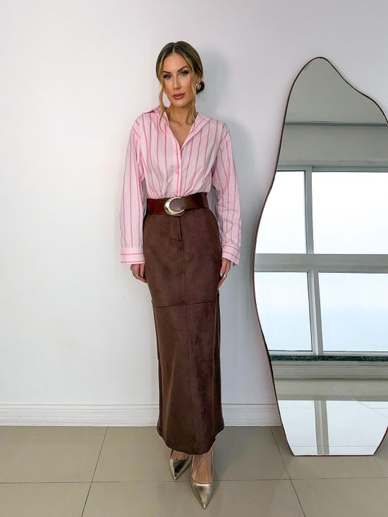 Saia Longa Suede Marrom 