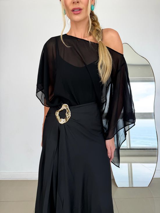 Blusa Kaftan Chiffon Preto