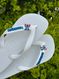 Havaianas Top Branca + Escrita Azul + Stitch Azul Orelha Rosa