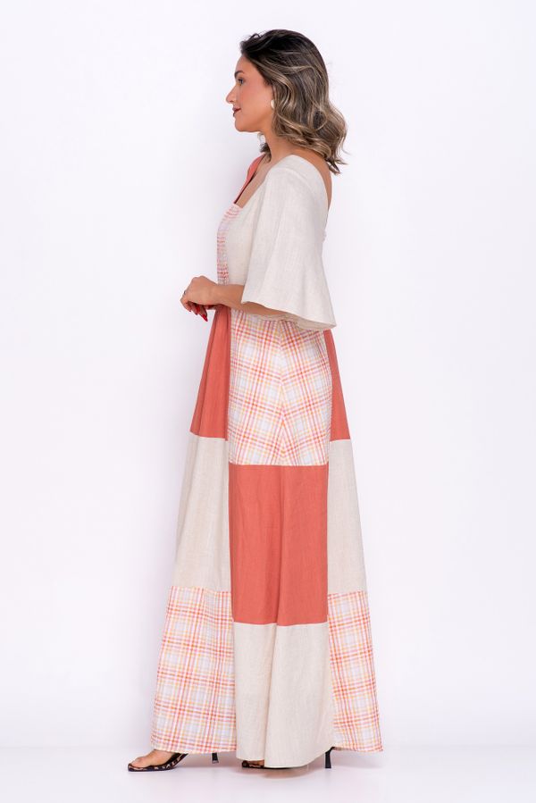 VESTIDO LONGO TRICOLOR