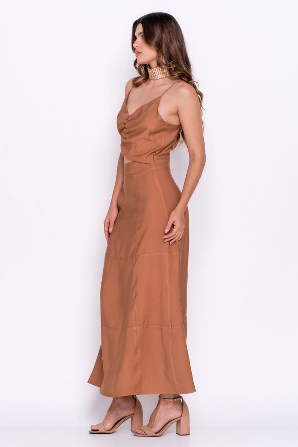 VESTIDO MIDI MARROM