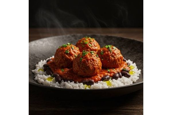 Foto do produto Almôndega ao Sugo, Arroz Branco e Feijão (550g)